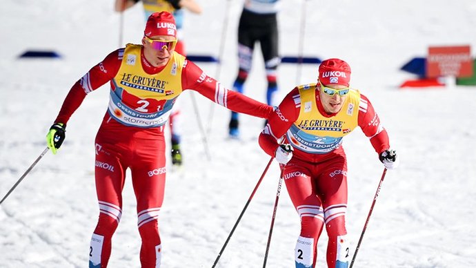 Александр Большунов и Глеб Ретивых заняли 3-е место в командном спринте на Кубке мира